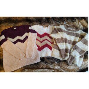 H&M Takara Fuzzy Eyelash Chevron Sweater Lot of 3
